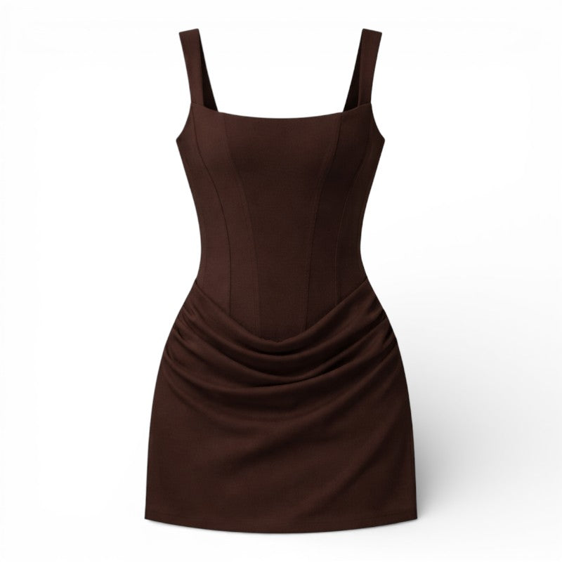 ELORIA | Bruine Bodycon Mini Jurk met Ruches voor Dames