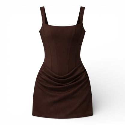 ELORIA | Bruine Bodycon Mini Jurk met Ruches voor Dames
