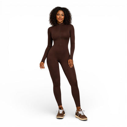 ELORIA | Dames Activewear Jumpsuit met Lange Mouwen en Rits