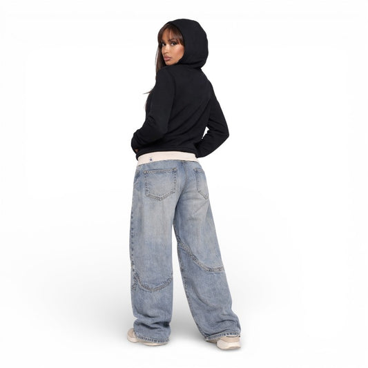 ELORIA | Dames Wide Leg Denim Broek met Elastische Taille