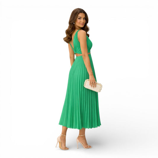 ELORIA | Dames Geplooide Midi Jurk met Soepele Pasvorm