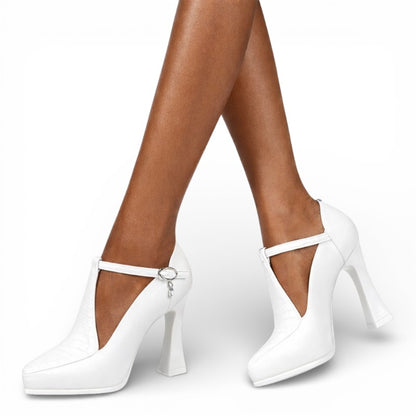 ELORIA | Dames Pumps met Vierkante Neus en Blokhak (T-Band)