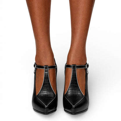 ELORIA | Dames Pumps met Vierkante Neus en Blokhak (T-Band)