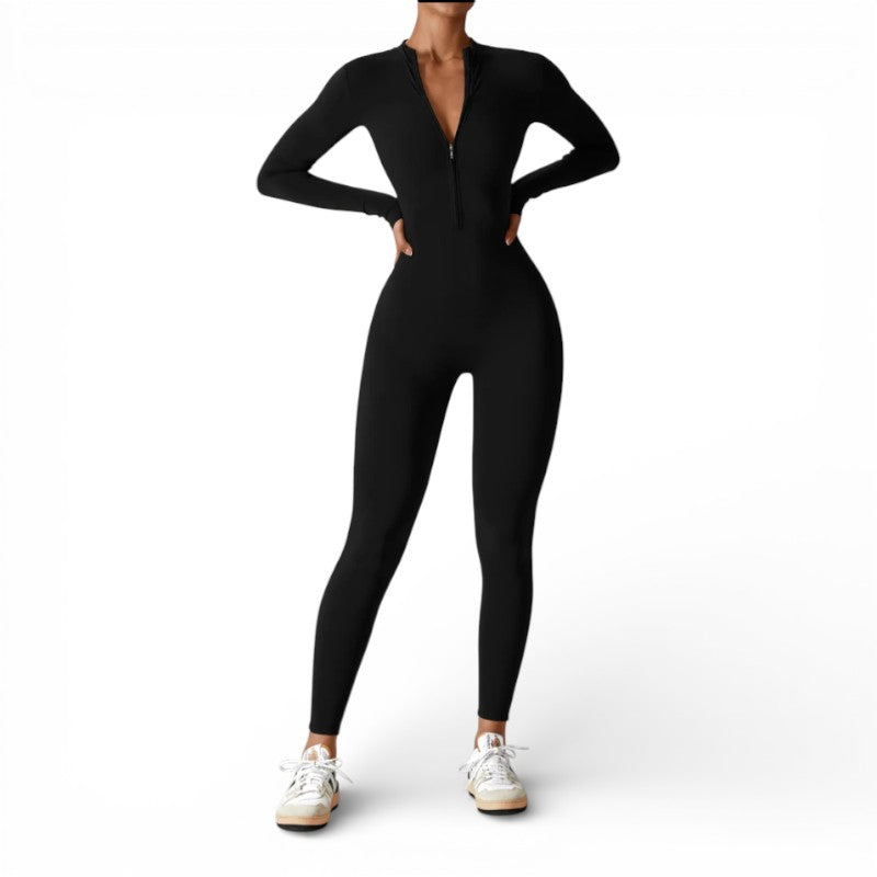 ELORIA | Dames Activewear Jumpsuit met Lange Mouwen en Rits