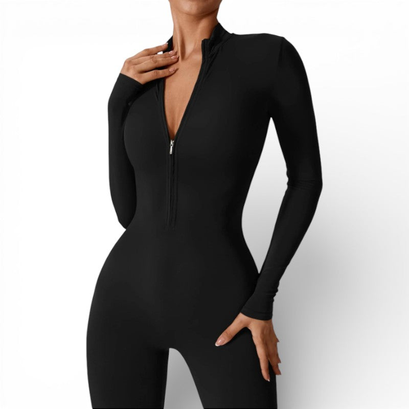 ELORIA | Dames Activewear Jumpsuit met Lange Mouwen en Rits