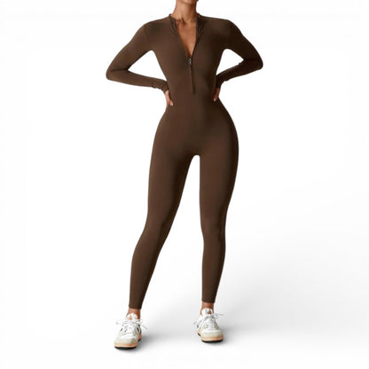 ELORIA | Dames Activewear Jumpsuit met Lange Mouwen en Rits